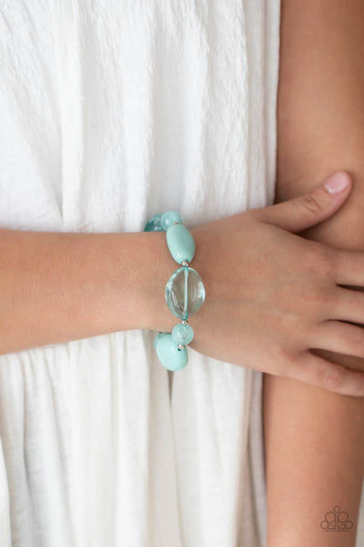 I NEED A STAYCATION - BLUE STONE AND SILVER BEAD STRETCHY BRACELET - PAPARAZZI