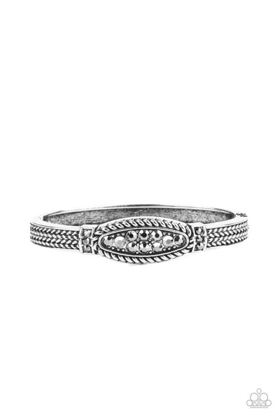 LOCKED IN LUSTER - SILVER HEMATITE RHINESTONE HINGED BRACELET - PAPARAZZI