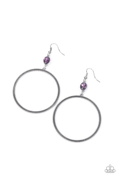 WORK THAT CIRCUIT - PURPLE GEM SILVER CIRCLE EARRINGS - PAPARAZZI