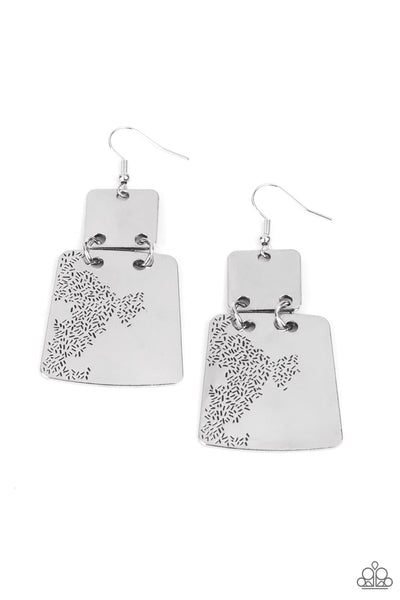TAGGING ALONG - SILVER RECTANGULAR PLATE EARRINGS - PAPARAZZI