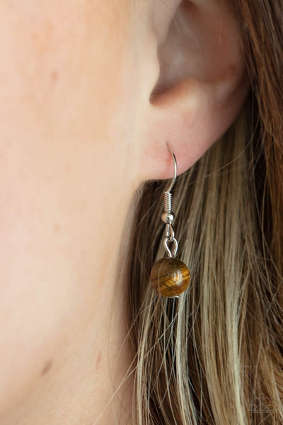 DESERT MYSTERY - BROWN TIGERS EYE STONE WHITE CORD NECKLACE - PAPARAZZI
