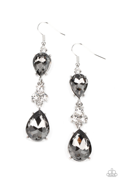 ONCE UPON A TWINKLE - SILVER SMOKY GEM WHITE RHINESTONE EARRINGS - PAPARAZZI