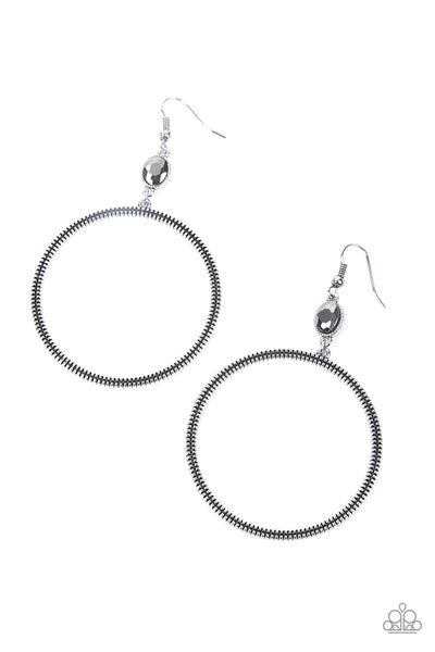 WORK THAT CIRCUIT - SILVER HEMATITE GEM CIRCLE EARRINGS - PAPARAZZI