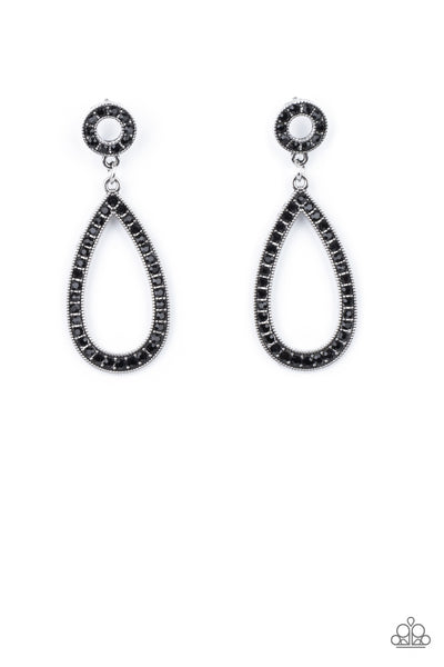 REGAL REVIVAL - BLACK RHINESTONE SILVER POST EARRINGS - PAPARAZZI
