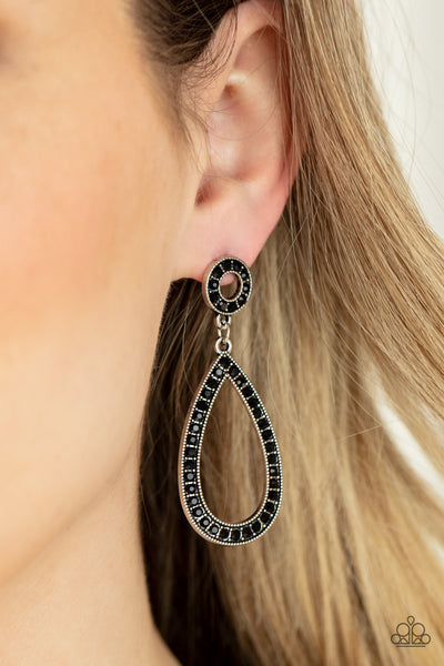 REGAL REVIVAL - BLACK RHINESTONE SILVER POST EARRINGS - PAPARAZZI