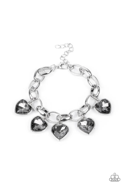 CANDY HEART CHARMER - SILVER SMOKY HEART GEM SILVER BRACELET - PAPARAZZI