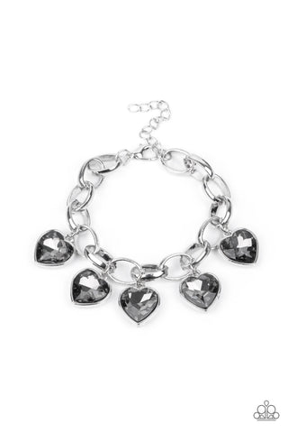 CANDY HEART CHARMER - SILVER SMOKY HEART GEM SILVER BRACELET - PAPARAZZI