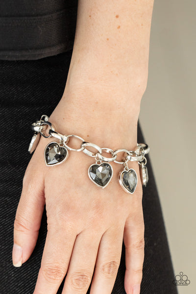 CANDY HEART CHARMER - SILVER SMOKY HEART GEM SILVER BRACELET - PAPARAZZI