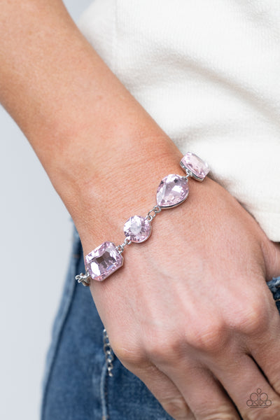COSMIC TREASURE CHEST -PINK RHINESTONE SILVER BRACELET - PAPARAZZI - FASHION FIX MARCH 2021