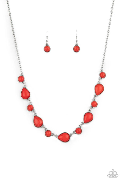 HEAVENLY TEARDROPS - RED BEAD SILVER NECKLACE - PAPARAZZI