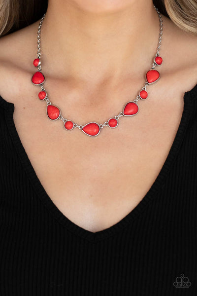 HEAVENLY TEARDROPS - RED BEAD SILVER NECKLACE - PAPARAZZI