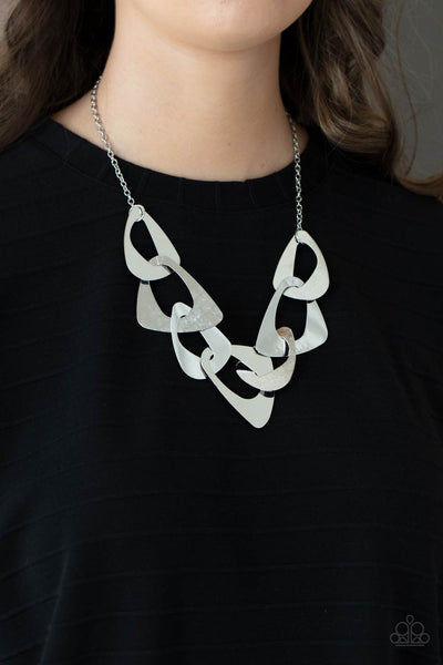 GUIDE TO THE GALAXY - SILVER GEOMETRIC TRIANGLE PLATE NECKLACE - PAPARAZZI Regular price