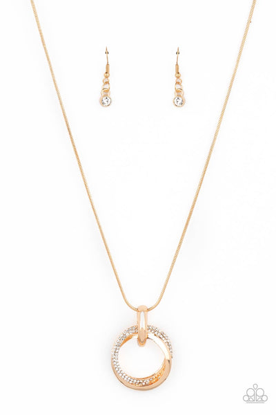 SPHERE OF INFLUENCE - GOLD CIRCLE WHITE RHINESTONE NECKLACE - PAPARAZZI