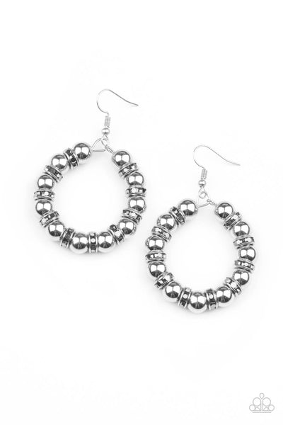 COSMIC HALO - SILVER HEMATITE RHINESTONE BEAD EARRINGS - PAPARAZZI