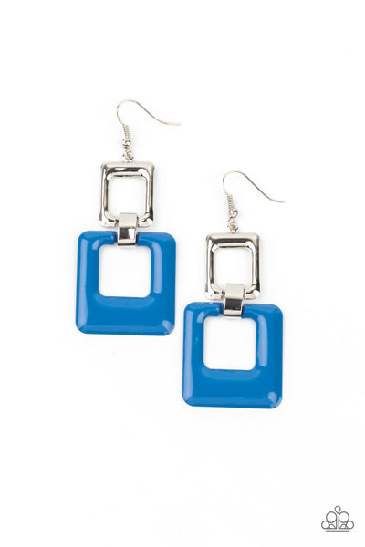 TWICE AS NICE - BLUE SQUARE SILVER EARRINGS - PAPARAZZI