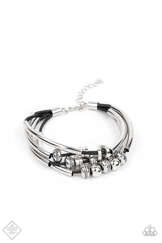 WE AIM TO PLEASE - BLACK CORDING SILVER BRACELET - FASHION FIX EXCLUSIVE APRIL 2021 - PAPARAZZI