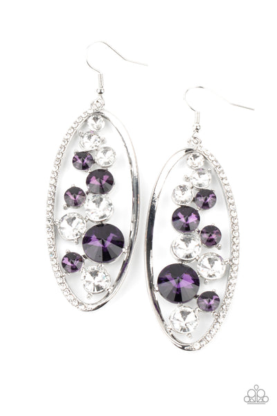 ROCK CANDY BUBBLY - PURPLE AND WHITE RHINESTONE SILVER EARRINGS - PAPARAZZI