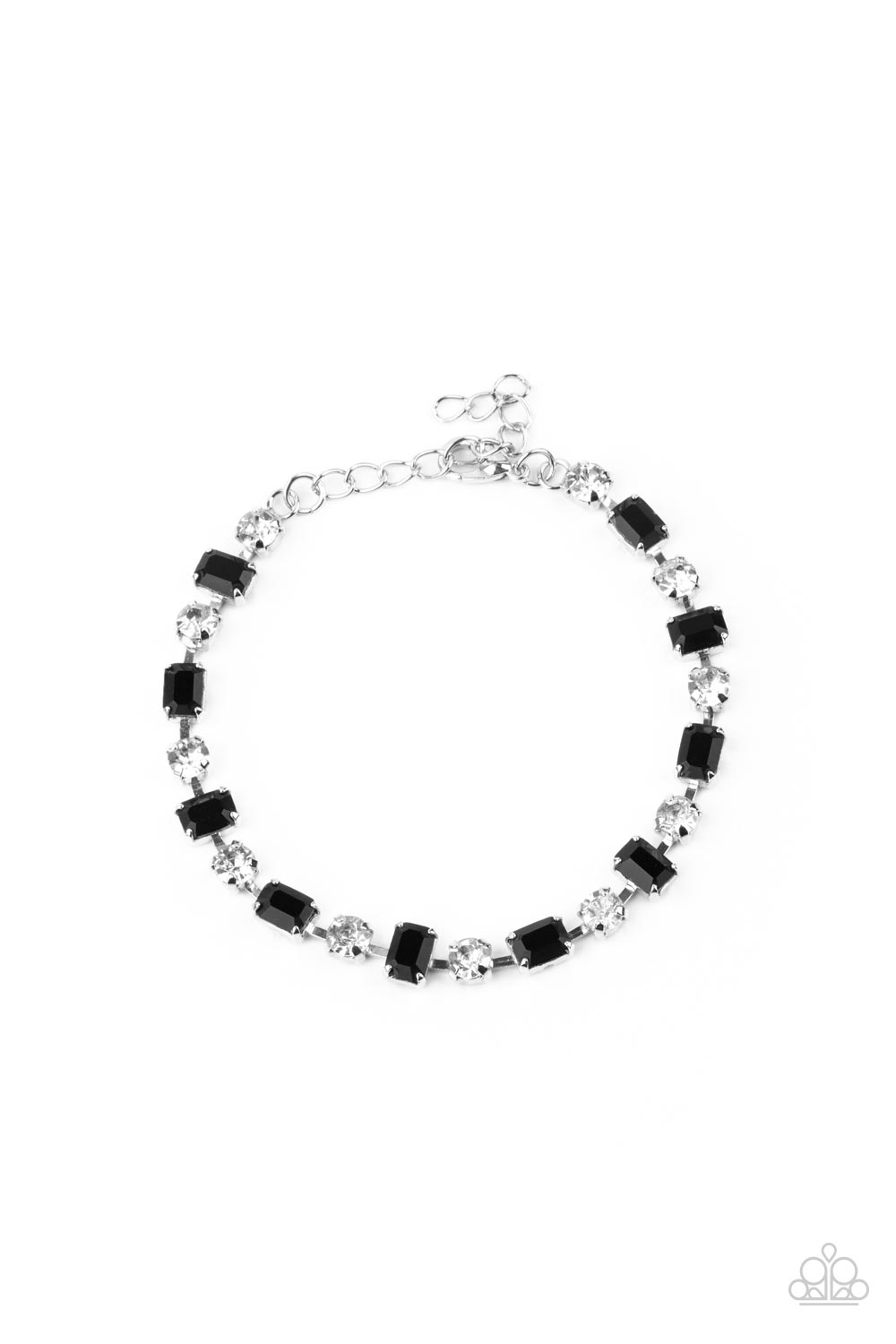 OUT IN FULL FIERCE - BLACK RHINESTONE SILVER BRACELET - PAPARAZZI