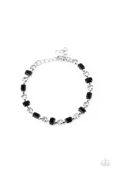 OUT IN FULL FIERCE - BLACK RHINESTONE SILVER BRACELET - PAPARAZZI