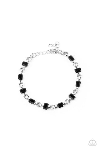 OUT IN FULL FIERCE - BLACK RHINESTONE SILVER BRACELET - PAPARAZZI