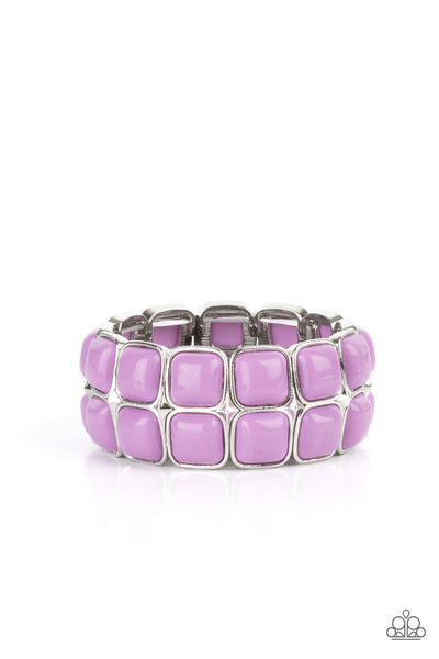 DOUBLE THE DIVA-TTITUDE - PURPLE BEAD SILVER STRETCHY BRACELET - PAPARAZZI