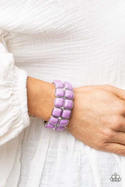 DOUBLE THE DIVA-TTITUDE - PURPLE BEAD SILVER STRETCHY BRACELET - PAPARAZZI