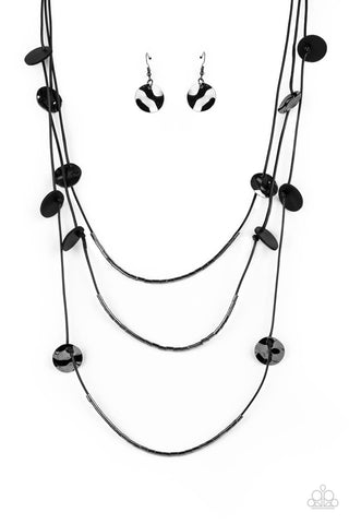 ALLURING LUXE - BLACK CORD GUNMETAL DISC LAYERED NECKLACE - PAPARAZZI