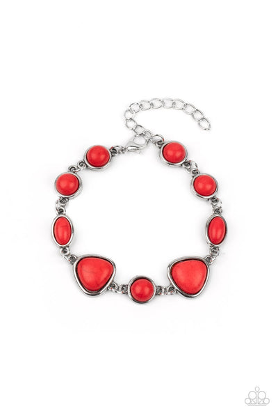 ECO-FRIENDLY FASHIONISTA - RED STONE SILVER BRACELET - PAPARAZZI