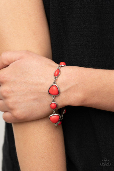 ECO-FRIENDLY FASHIONISTA - RED STONE SILVER BRACELET - PAPARAZZI