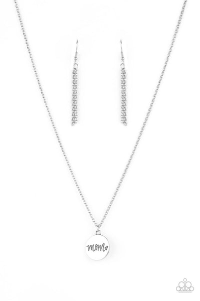 THE COOL MOM - SILVER "MOM" HEART DAINTY PENDANT NECKLACE - PAPARAZZI