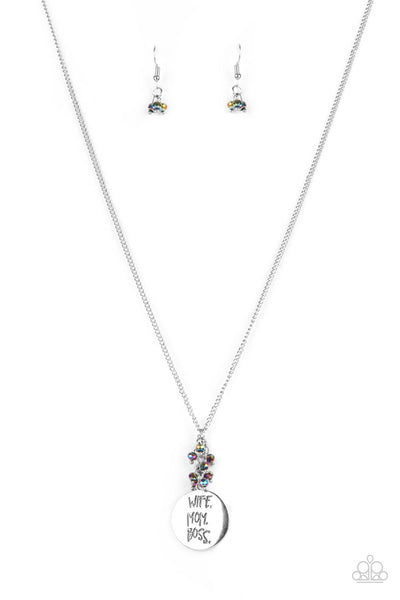 WORDS TO LIVE BY - OIL SPILL METALLIC BEAD "WIFE MOM BOSS" DAINTY NECKLACE - PAPARAZZI