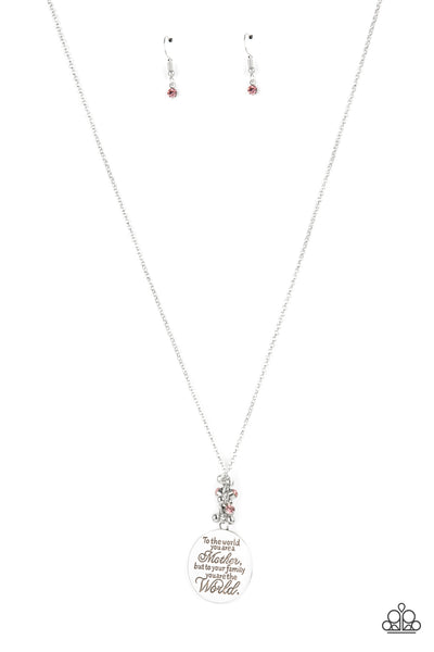 MATERNAL BLESSINGS - PINK RHINESTONE SILVER MOTHER'S THEME NECKLACE - PAPARAZZI