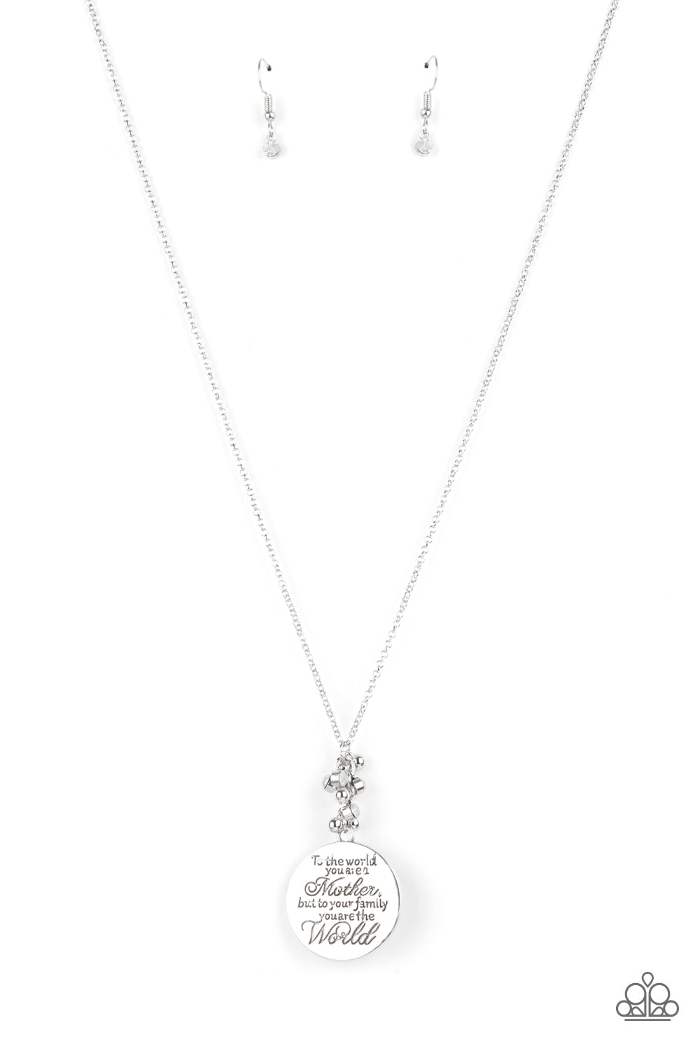 MATERNAL BLESSINGS -WHITE RHINESTONE SILVER MOTHER'S THEME NECKLACE - PAPARAZZI