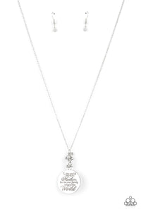 MATERNAL BLESSINGS -WHITE RHINESTONE SILVER MOTHER'S THEME NECKLACE - PAPARAZZI