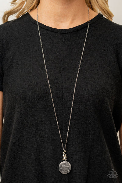 MATERNAL BLESSINGS -WHITE RHINESTONE SILVER MOTHER'S THEME NECKLACE - PAPARAZZI