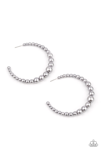 GLAMOUR GRADUATE - SILVER PEARL HOOP EARRINGS - PAPARAZZI