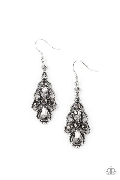 URBAN RADIANCE - SILVER SMOKY AND HEMATITE GEM EARRINGS - PAPARAZZI