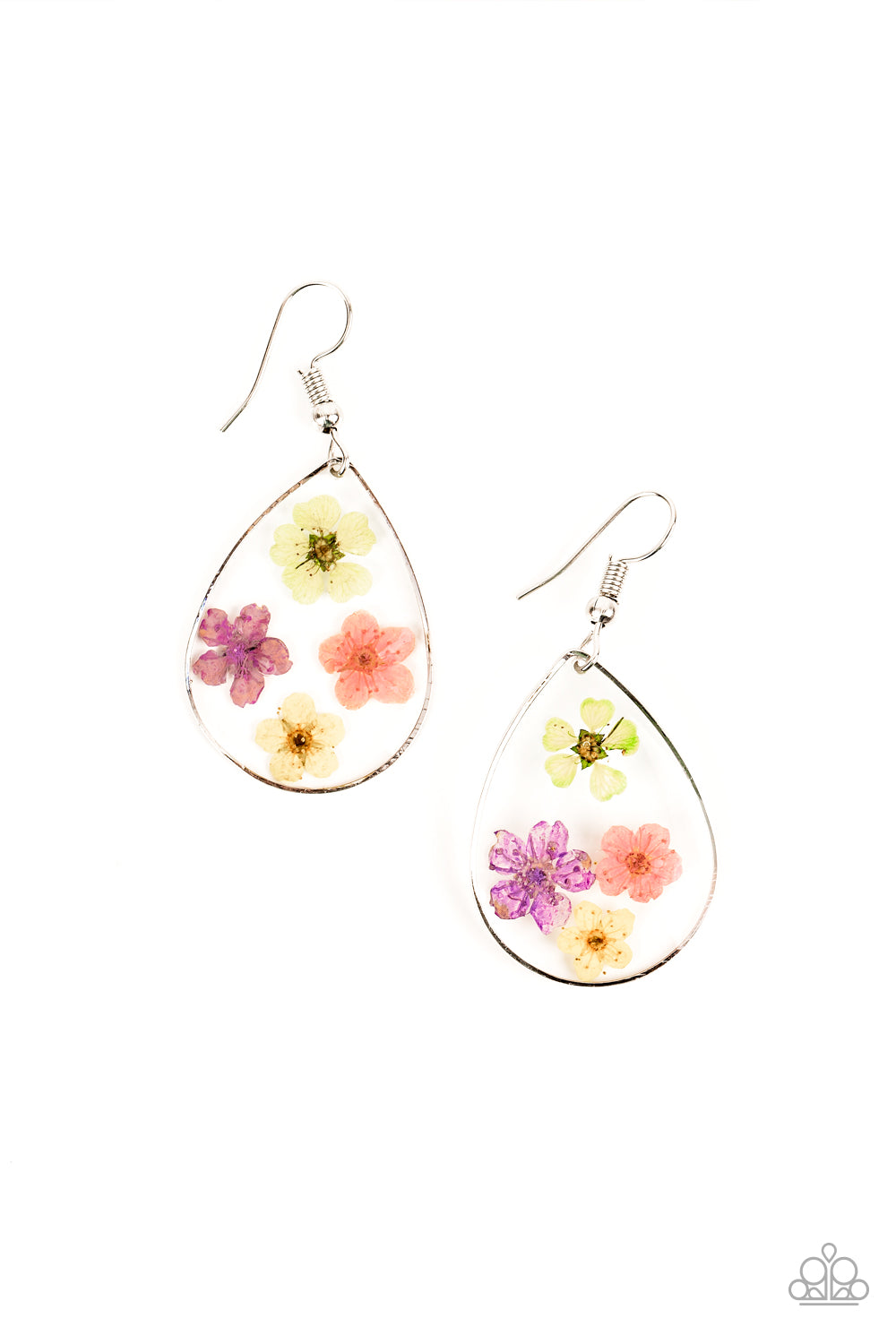 PERENNIAL PRAIRIE - MULTI PURPLE AND YELLOW PRESSED FLOWER ACYLIC EARRINGS - PAPARAZZI