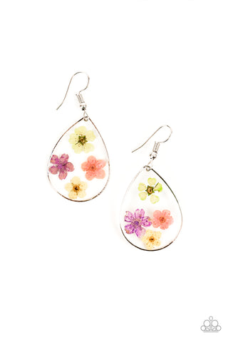 PERENNIAL PRAIRIE - MULTI PURPLE AND YELLOW PRESSED FLOWER ACYLIC EARRINGS - PAPARAZZI