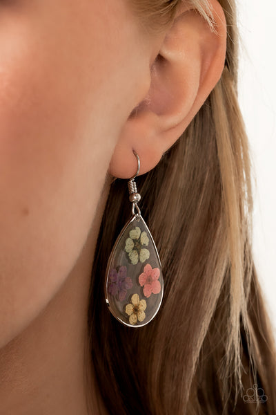 PERENNIAL PRAIRIE - MULTI PURPLE AND YELLOW PRESSED FLOWER ACYLIC EARRINGS - PAPARAZZI