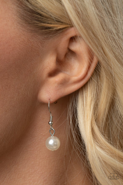 GLEAM WORK - WHITE PEARL BEAD SILVER LAYERED LANYARD NECKLACE - PAPARAZZI