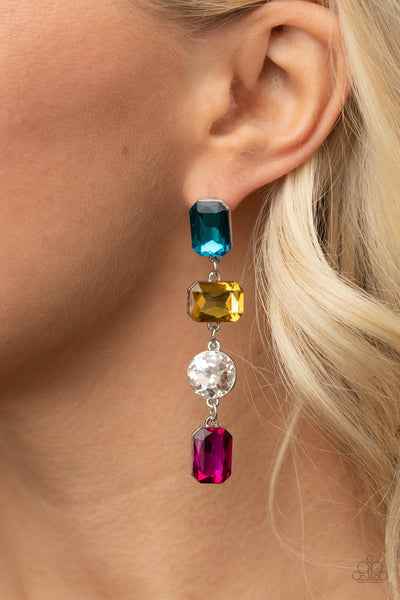 COSMIC HEIRESS - MULTI GEM RHINESTONE EARRINGS - PAPARAZZI