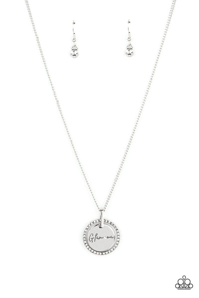 GLAM-MA GLAMOROUS - WHITE RHINESTONE "GLAMMA" SILVER NECKLACE - PAPARAZZI