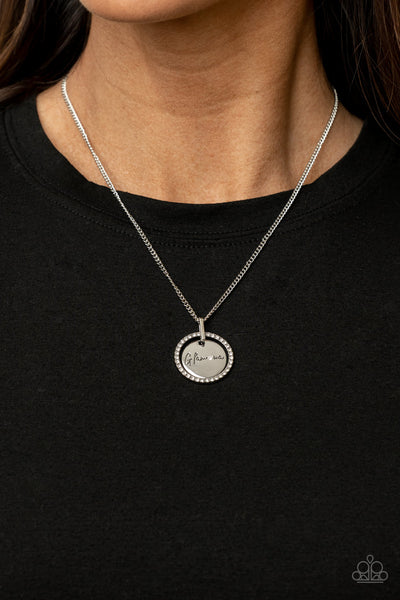 GLAM-MA GLAMOROUS - WHITE RHINESTONE "GLAMMA" SILVER NECKLACE - PAPARAZZI