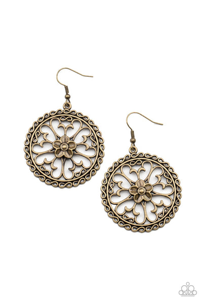 FLORAL FORTUNES - BRASS BUTTERFLY FILIGREE CIRCLE EARRINGS - PAPARAZZI