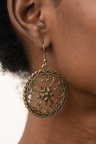 FLORAL FORTUNES - BRASS BUTTERFLY FILIGREE CIRCLE EARRINGS - PAPARAZZI