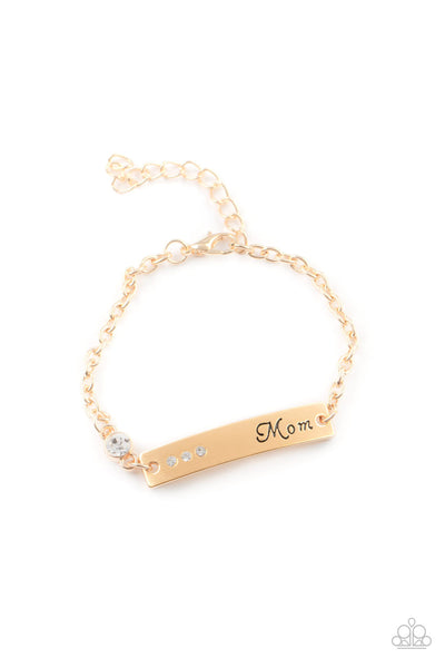 MOM ALWAYS KNOWS - WHITE RHINESTONE GOLD PLATE "MOM" BRACELET - PAPARAZZI