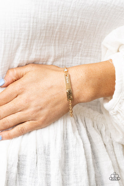 MOM ALWAYS KNOWS - WHITE RHINESTONE GOLD PLATE "MOM" BRACELET - PAPARAZZI