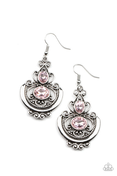 UNLIMITED VACATION - PINK RHINESTONE SILVER EARRINGS - PAPARAZZI