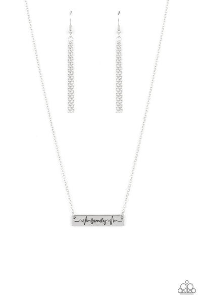 LIVING THE MOM LIFE - SILVER FAMILY HEARTBEAT DAINTY NECKLACE - PAPARAZZI